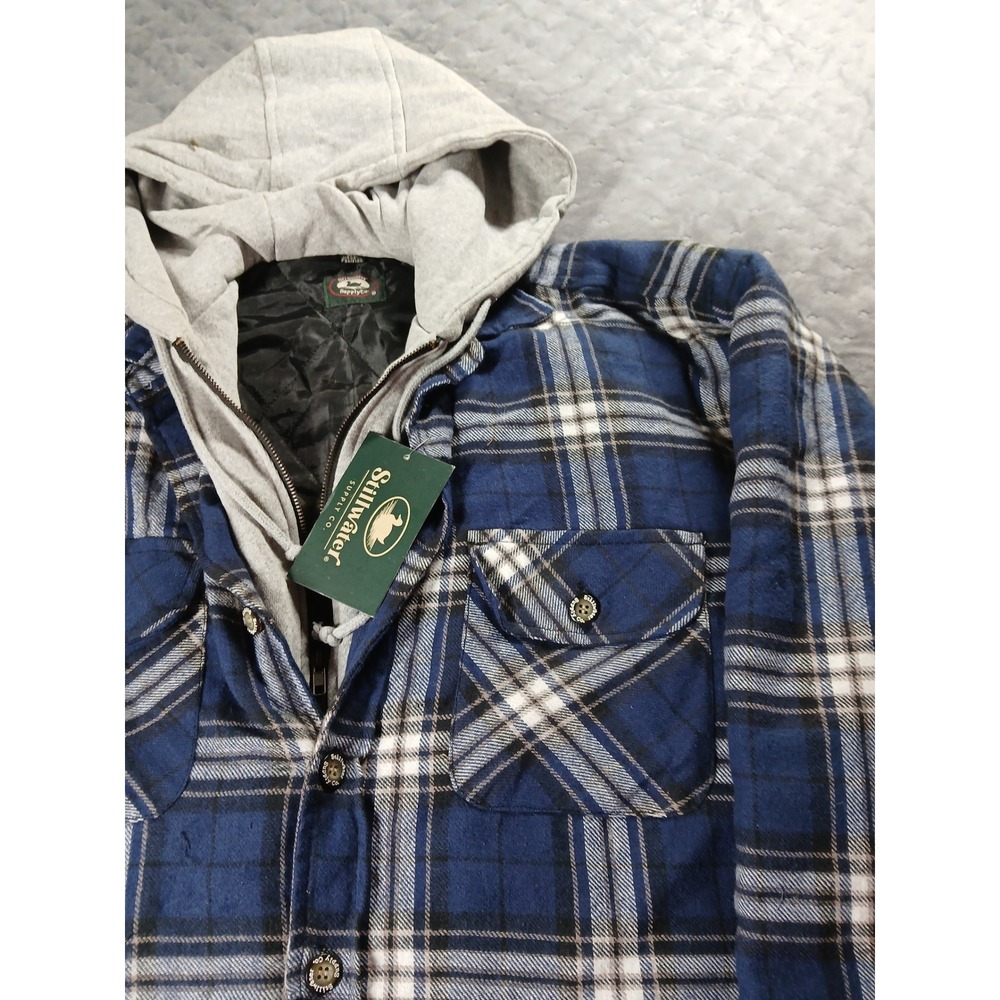 Stillwater Supply Co Mens XL Blue Plaid Quilted Hooded Flannel Shirt Jacket NWT - Picture 3 of 8